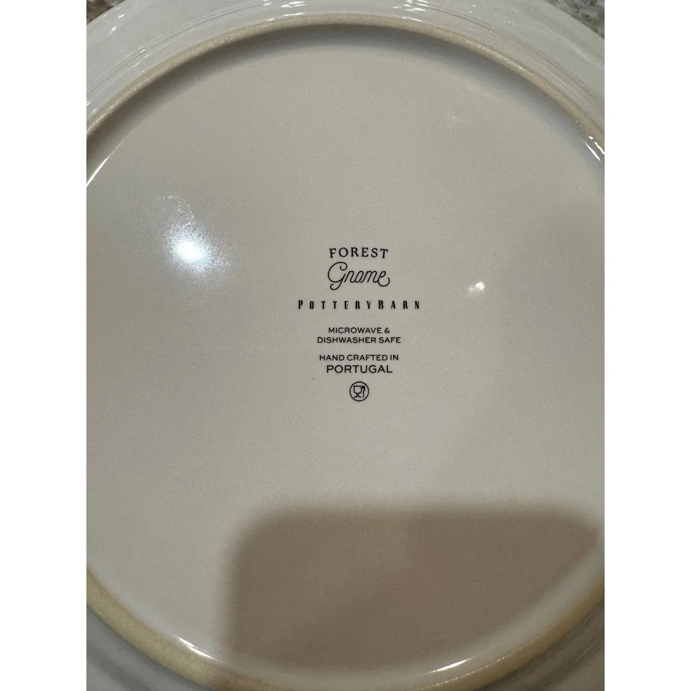Pottery Barn Forest Gnome Salad Plates Set of 4 Christmas Holiday Stoneware 9in